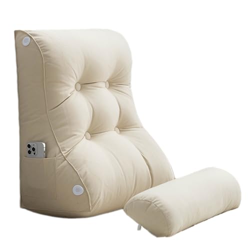 BAHULA Almohada De Lectura para Reposo En Cama Suave, Almohada para Reposo En Cama con Almohada para El Cuello, Cojín De Soporte Lumbar para Leer, Ver TV Y Juegos,Beige,45 * 55cm