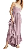 R.Vivimos Womens Summer Boho Sexy Backless Long Dresses (Large, Dusty Purple)