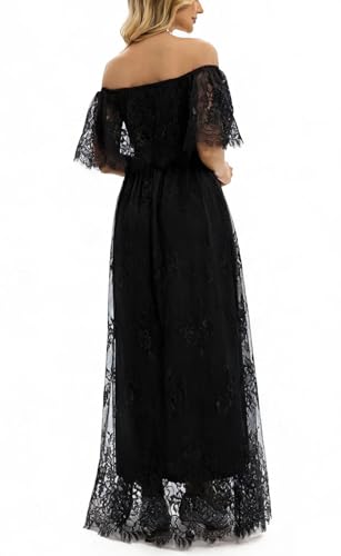 Image of HOYISHION Women's Off The Shoulder Floral Lace Maxi Dress White Bridesmaid Wedding Party Maternity Photoshoot Long Dresses