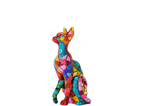 Laure TERRIER Cat statue, Siamese model in Ole mosaic, Height 11 cm, hand painted. For collection or decoration