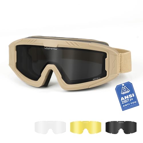 VOZAPOW Airsoft Goggles OTG, ANSI Z87.1+ Anti-Fog Tactical Safety Goggles, Impact-Resistant Dust-Proof Eye Protection