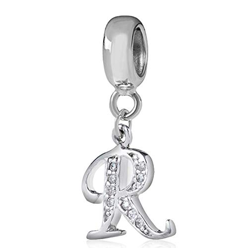 A-Z Letter Charm 925 Sterling Silver Alphabet Charm R Letter Charm Words Charm Anniversary Charm Christmas Charm for Pandora Charm Bracelet (R)