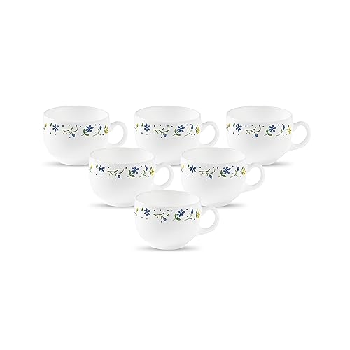 Image of La Opala Diva, Opal Glass Crockery | Coffee Cup Iris, Set of 6 | Twilight Bouquet, 100 ml | for Tea & Coffee | Microwave Safe | 100% Vegetarian | Toughened Extra Strong | Super Light | Super White