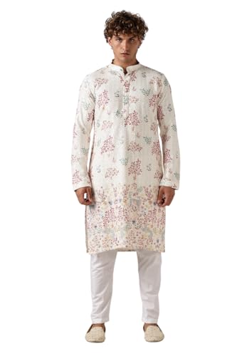 Image of BE ACTIVE Men's Cotton | Regular Fit Casual Mandarin Collar | Long Length Full Sleeves | Embroidered Indian Kurta