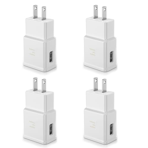 Adaptive Fast Charging Block USB Wall Charger Adapter Fits Samsung Galaxy S25/S24/S23/S22/S22 Ultra/S21/S20/S10/S9/S8/S7/Edge/Note 10 Quick Charge (White, 4 Pack)