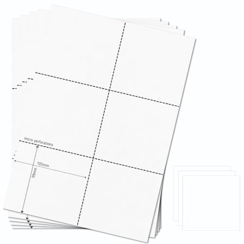 OfficeGear Tarjetas de identificación de aparcamiento, 6 unidades, 25 hojas, 150 tarjetas, 99 mm x 105 mm, tarjeta A4 imprimible de 150 g/m², 6 tarjetas perforadas/hoja para eventos, cupones de
