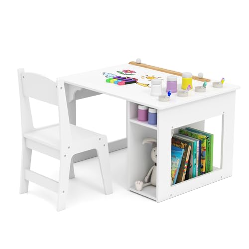 Costzon Kids Art Table and Chair, Wooden Activity Desk Set...
