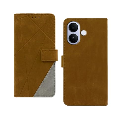 Image of amazon basics Vivo V60 Lite 5G Flip Cover | Card Pockets Wallet & Stand | Flip Cover for Vivo V60 Lite 5G (Brown with Grey)