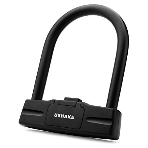 USHAKE Bicycles U Lock, Heavy Duty Bike Scooter Motorcycles Combination Lock Gate Lock for Anti Theft (Black 14mm chackle) Cover