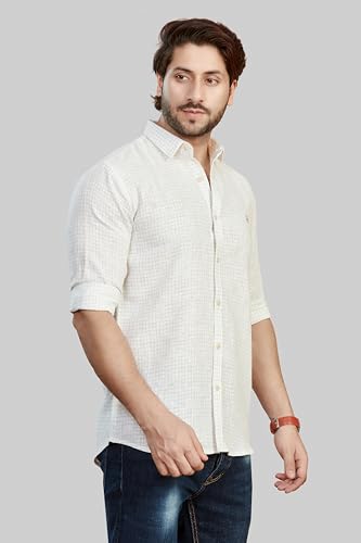 Image of Men's White and Brown with Lining and Checks Shirts with Cotton Blend | Slim fit Comfortable Shirt | Thin to Thick Lining and Checks | Casual and Office wear.