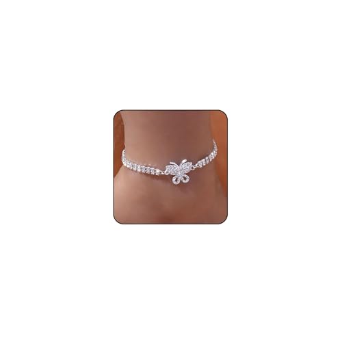 Image of Sora Tuki Ankle Bracelets for Women Waterproof Butterfly Heart Cross Anklets for Women Tennis Rhinestone Anklet Bracelet Large Plus Size Anklets Big Ankle Beach Summer Foot Jewelry