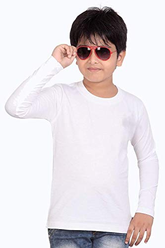 Image of Printmate Plain Casual Wear Kids Tshirts | White Full Sleeve Round Neck Premium Cotton Kids T-Shirts for Boys and Girls