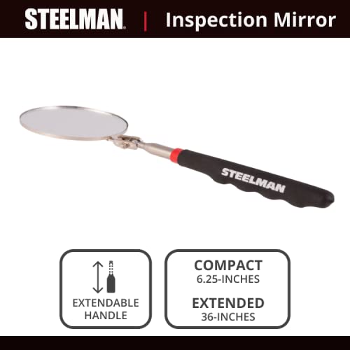 Steelman 29-Inch Telescoping Auto Inspection Mirror, Durable Steel, Articulating 3.25-Inch Round Mirror, Contoured Grip #TOP6