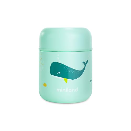 Miniland - Thermos Bebè per Alimenti 280ml in Acciaio Inox, Mantiene la Temperatura per oltre 24h, Chiusura Ermetica e Isolamento a Doppia Parete (Whaley)