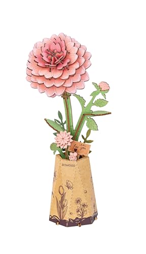 rowood Rosa dahlia konstgjord blomma trä 3D pussel pysselset för vuxna