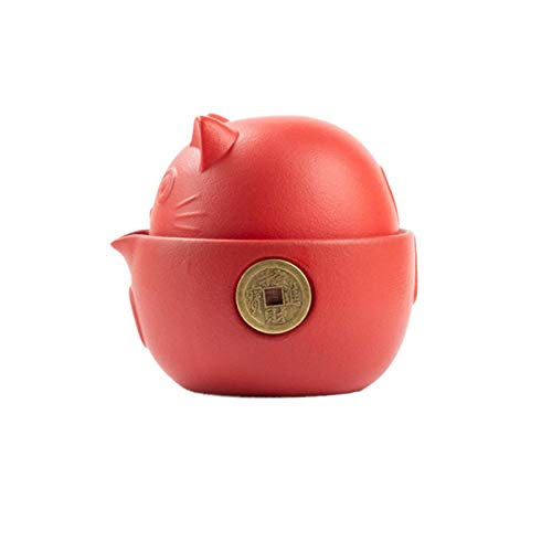 Portable Travel Tea Set,Cat Series Travel Portable Ceramic Tea Set, Anti-scalding Design Vintage Kungfu Gongfu Tea Set with Tea Pot Tea Cups Travel Bag for Travel, Office or Homeworking Daily Tea