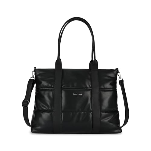Image of Fastrack Quilted Laptop Tote Bag for Women | Faux Leather Work Tote with 15-Inch Padded Laptop Compartment, Multiple Pockets and Detachable Shoulder Straps | Stylish Office, College Bag