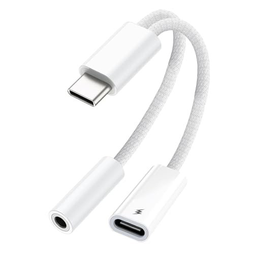 KikoSaka USB C to 3.5mm Audio Adapter 2 in 1 USBC to Headphone Jack Adapter with PD Fast Charging Dongle Cable Type C to Aux for iPhone 16, iPhone 15, Galaxy