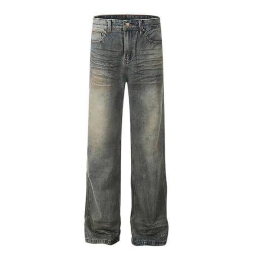 Men’s American Style Washed Jeans, Contrast Color Worn-Out Holes, Moustache Effect, Wide Leg Denim2