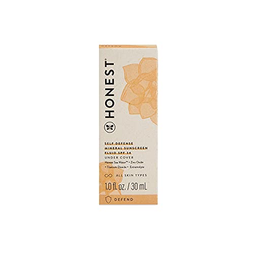 Honest Beauty Self Defense Protecting Mineral Sunscreen Fluid Spf 34 With Non Nano Nineral Sunscreen Fluid | Daily Face Sunscreen | Dermatologist Tested + Hypoallergenic | Reef Friendly | 1 Fl. Oz. #TOP6