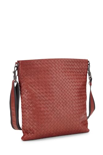 Pre-Loved Burgundy Intrecciato Flat Messenger Bag, Burgundy2