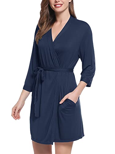 Image of Joyaria Women Bamboo Viscose Robe Super Soft Comfy Summer Cooling Short Lightweight Bathrobe with Pocket S-XXL