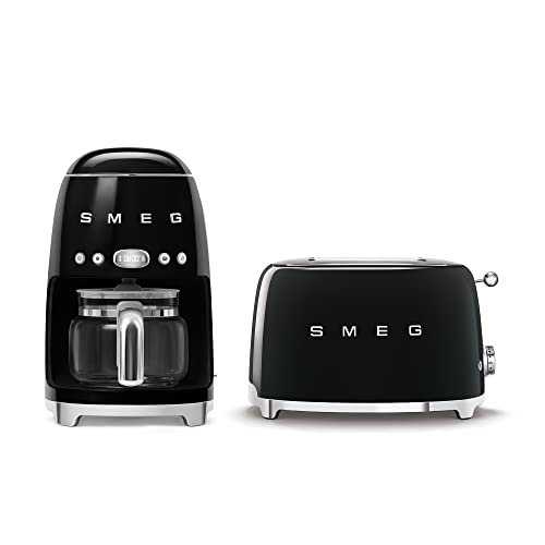 Smeg Retro Drip Coffee Machine and 2-Slice Toaster Bundle (Black)