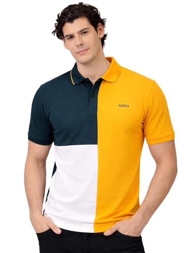 Image of ADRO Multicolour Polo T Shirt | 100% Cotton Mens Polo Tshirt | Regular Fit Half Sleeve Cut & Sew Polo T-Shirt for Men