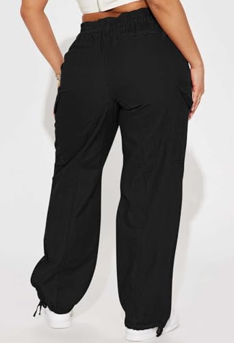 Pink Queen Women High Waisted Cargo Pants Relaxed Fit Wide Leg Jeans Combat Military Trousers with Pockets3