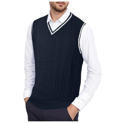 Mens Classic Sweater Vest Business Casual Loose Thickened V Neck Knitted Sleeveless Pullover
