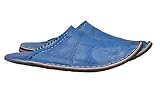 babouche mule berbere traditionnel   bout pointu   cuir naturel fabriqué au maroc Artisanal couleur Noir Marron Bleu (Bleu, Système Taille Chaussures EU, Adulte, Homme, Numérique, Moyen, 44)
