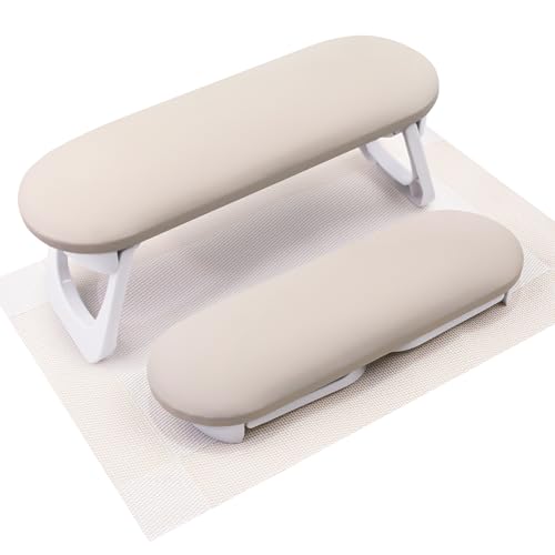 Subay Arm Rest for Nails Tech, Foldable PU Leather Nail Arm Rest for Acrylic Nails Cushion Hand Holder, Hand Rest Pillow Nail Art Accessories Tool for Manicure Pedicure Salon Home Use - Light Brown