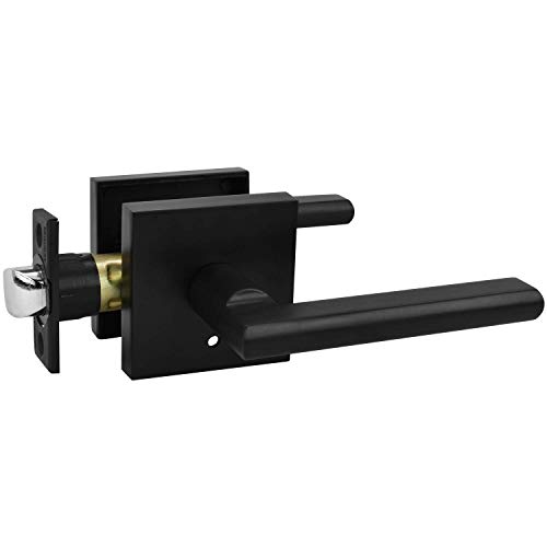 Image of Nuk3y Hulk Series Lever Door Handle Slim Square Modern Contemporary Lever Set (Privacy, Matte Black)