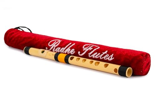 Image of Radhe Flutes | C Natural Right Handed Higher Bansuri | Black & Orange| Tuned With Tanpura A=440Hz | PVC Flute + Velvet Cover + Hindi & English Flute Lessons