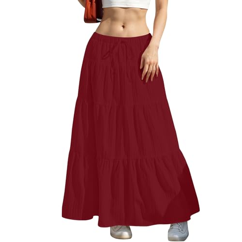 Skirt for Women Maxi Long Bodycon Vacation Boho Pleated Low Rise Basic Skirts Women 20252