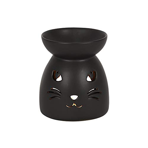 Quemador de aceite, gato negro recortado quemador de aceite aceites esenciales y cera fundido calentador de luz de té titular fragancia el hogar aromaterapia brujería Cover