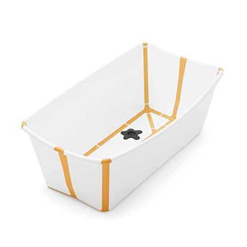 Image of Stokke Flexi Bath, White Yellow - Foldable Baby Bathtub - Lightweight, Durable & Easy to Store - Convenient to Use at Home or Traveling - Best for Newborns & Babies