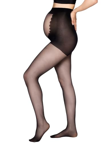 Vogue mammastrumpbyxor 20 de med 3D-stretch passform – bekväma strumpbyxor för graviditet av återvunnen polyamid – transparenta graviditetsstrumpbyxor, Svart (1210 svart), 40-44