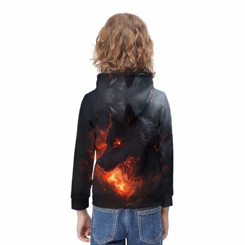 Sweat à capuche wolf pour filles pull polaire imprimé 3D avec poches enfant - 4