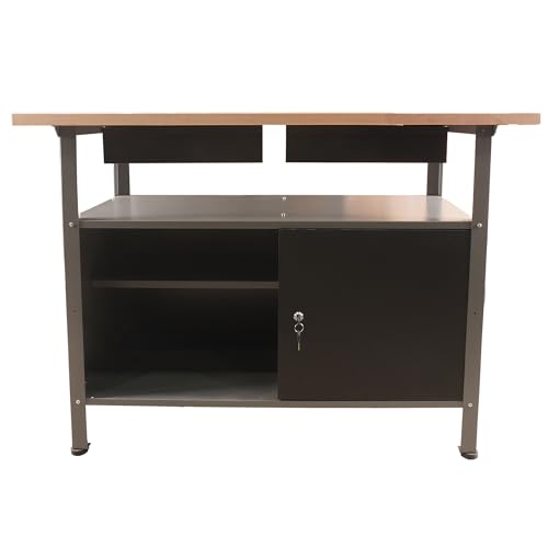 Ondis24 Werkbank Fritz - Höhenverstellbare Werkbank Mit Schubladen, Metall Anthrazit, 120x60x85cm, 22mm Dicke Buchen-Arbeitsplatte, Abschließbare Tür, Belastbar Bis 250kg - Perfekt für Werkstätten