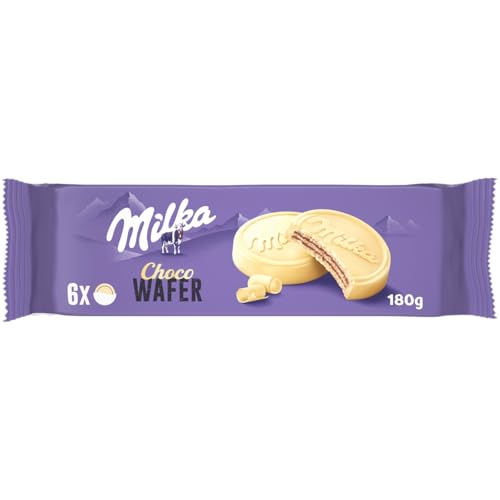 Milka Choco Wafer Galleta Barquillo Cubierto de Chocolate Blanco y Relleno de Cacao, 180g