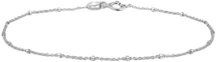 SEA OF ICE Sterling Silver 1mm Diamond-Cut Bead Station Rolo Chain Bracelet for women, Size 7.25"