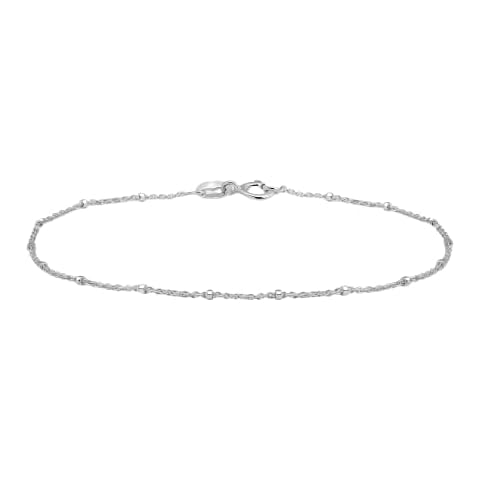SEA OF ICE Sterling Silver 1mm Diamond-Cut Bead Station Rolo Chain Bracelet for Women, Size 7.25" Cover