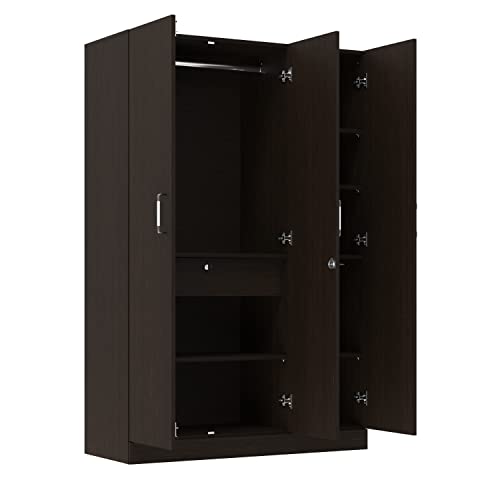 Image of Wakefit Wardrobe | 1 Year Warranty | Engineered Wood Almirah, Cupboard for Clothes Storage | 3 Door, 1 Drawer, 1 Hanging Space | Gingham - Wenge