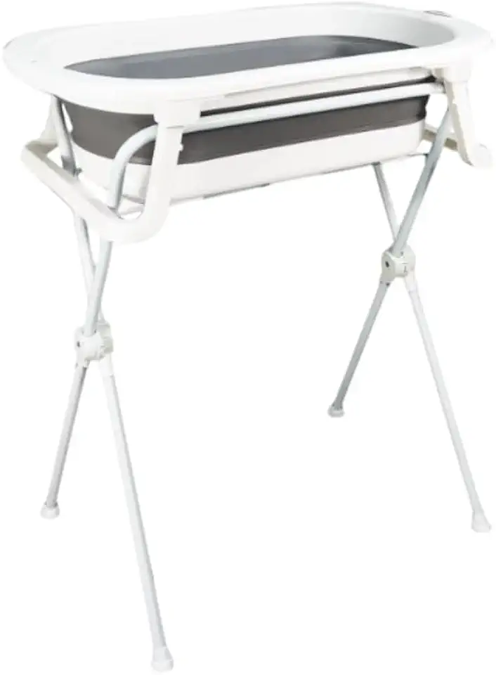 Banheira Bebê Koa Cinza Dobrável Galzerano + Suporte Branco