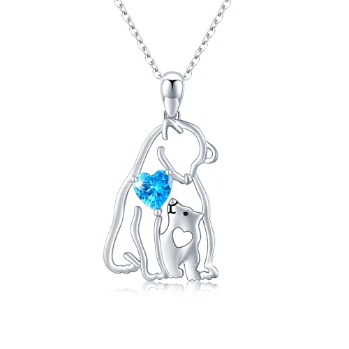 Collier ours animal pour femme en argent sterling 925 avec zircon cubique en forme de cœur bleu pour Thanksgiving, cadeau de fête des mères pour maman, grand-mère, famille Cover