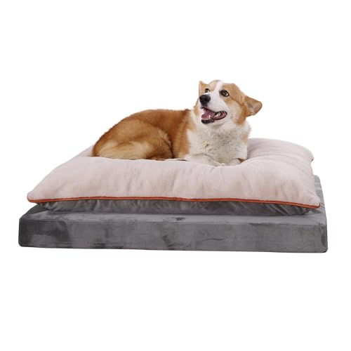 Image of Amazon Basics Washable Dog Bed with Cooling Gel Memory Foam, Pressure-Relief Supportive Design, Anti-Slip Bottom, Machine Washable Removable Cover, Extra Large (40 inch x 30 inch), Grey
