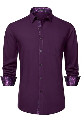 Image of HISDERN Mens Business Dress Shirts Long Sleeve Casual Button Down Shirt Formal Inner Collar Contrast Shirt for Men Wedding
