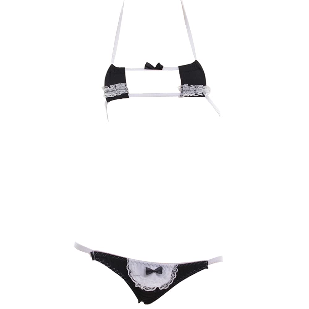 SINGUYUN Womens Sexy Micro bikini Suit Anime Bikini Cosplay Lingerie Kawaii Bra and Panty Set Cute: One Size 216cube Black