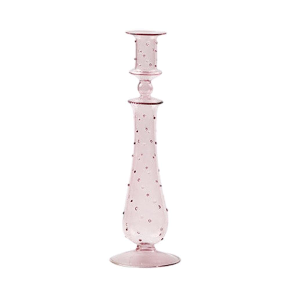 Bothyi Glass Candle Holder Creative Decorative Holder Candlelight Candlestick Candelabra Pillar Retro Room Candlestick for Indoor, Pink, 9x30cm